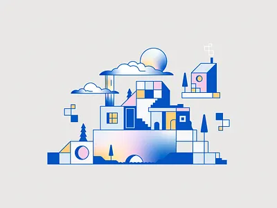 Lumen City abstract blocks cloud data finance gradient house illu illustration nature noise spot stairs startup tech texture tree ui window world