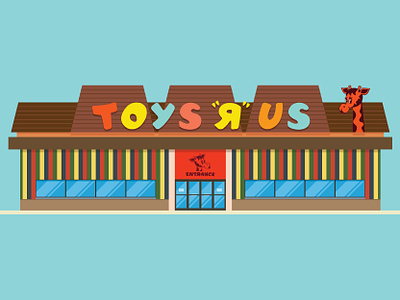 Retro 1970s 1980s Toys “R” Us Store america architecture brand building chris rooney christmas geoffrey giraffe illustration mascot retailer retro roadside roof shop store stripes toy store toys toys r us vintage
