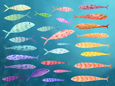 fish illustrations for 2D animation 2d animation color design fish graphic design hand drawn illustration motion ocean photoshop procreate production