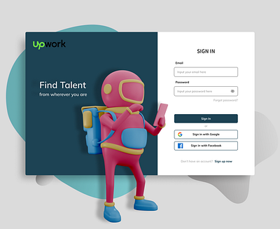 Upwork Sign In Redesign UI 3d design 3d mockups 3d ui dailyui ui ui challenge ux ux design visual design web design