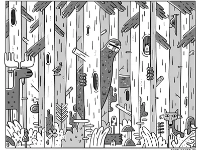 Bigfoot & friends bigfoot forest fox moose mushrooms sasquatch