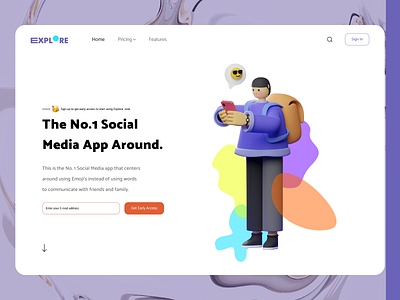 Explore — Hero Header Design / Light Mode 3d 3d illustration abstract animation artwork branding clean design graphic design hero header illustration landing page design minimal mobile navigation product design typography ui webdesign website