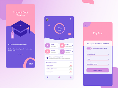 Fin-tech : student debt management application account adobe app debt design figma finance fintech management money savings student ux xd