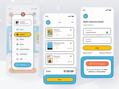 e-Book Reader App 3d app book branding buy card checkout clean comic design ios mobile novel profile read reading sell shop store ui