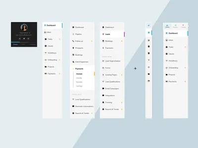 B2B Dash three products navigation system crm design menu ux