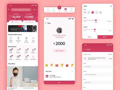 Zepkart App UI Design bottom nav bottom navigation branding design emojis filters illustration loan logo minimal mobile app mobile app design navigation pay pay money payment app pink typography ui vector