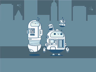 Robot Rebound blue city cityscape design future illustration machine rebound robot robots vector