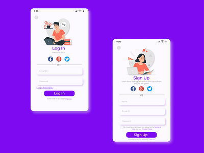 Daily UI Challenge 001 - Sign Up and Log In 001 app appdesign applicationdesign dailyuichallenge design designer illustration minimal ui ux vector web website