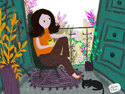 Me and Myself balcony characterdesign childrenbook childrenbookillustration design illustration meditation picturebook quiet