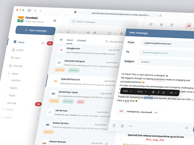 📬 FaveMail - MailBox Application application box case study clean dashboard design figma mail messanger mobile modern product trend ui ux website