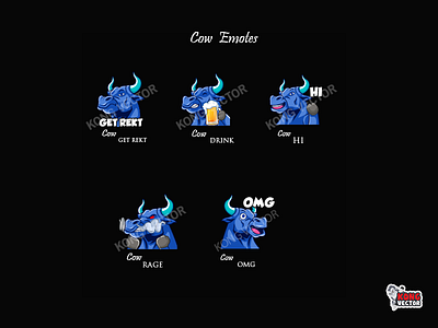 Cow Twitch Emotes 3d animation branding cartoon design emoji emote emotes graphic design illustration logo motion graphics twitch twitchemote twitchemotes ui