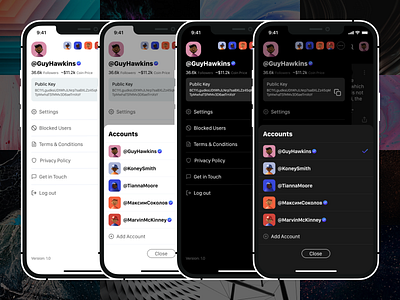 Flick - BitClout Multiple Accounts accounts app app design bitclout black blockchain clean crypto cryptocurrency design multiple account product design sign up simple social ui ui design ux ux design white