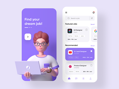 Job Finding App UI Design app app designer career hiring illustration job job finder app job finding job search job seeker minimal mobile recruitment screens ui design uiux