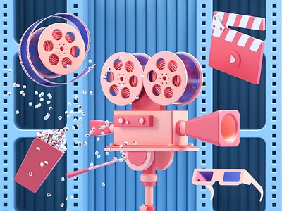 Movie Icons 3d 3dart 3ddesign 3dmodeling art branding c4d cinema4d design icon illustration movie redshift render scene ui web