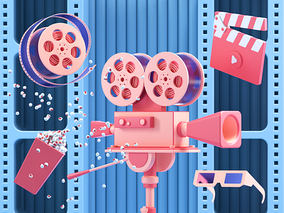 Movie Icons 3d 3dart 3ddesign 3dmodeling art branding c4d cinema4d design icon illustration movie redshift render scene ui web