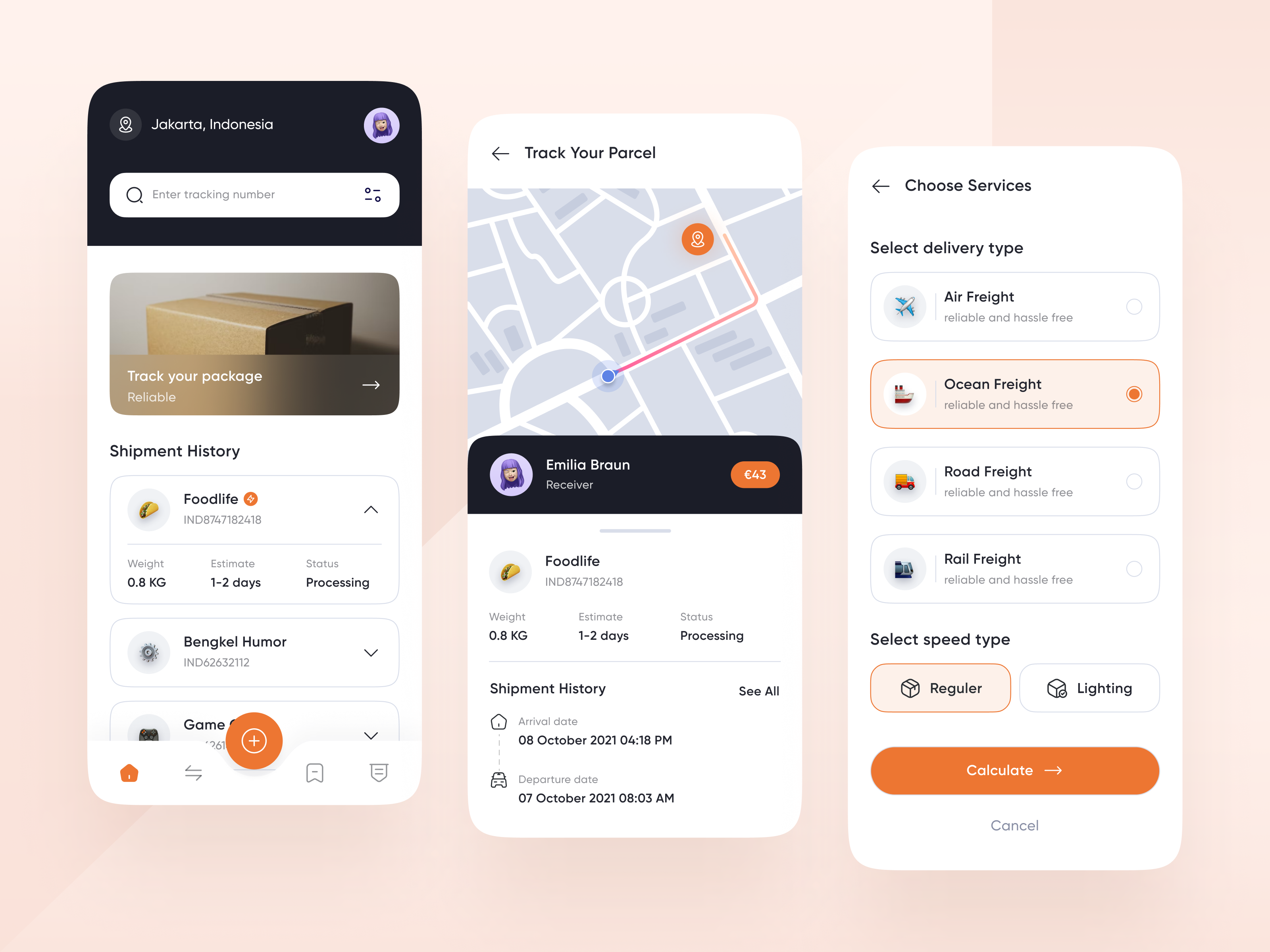 Delivery Mobile App⚡️ app appdesign delivery design dribbble figma graphic design maps minimalist mobile parcel product productdesign shot simple social media ui uiux uiuxdesign unspace