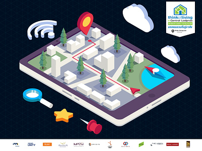 Think of Living EXPO, Thailand angkritth city googlemap illustration map design navigation tablet