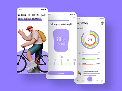 Fitness app | Motion ae animation app bicycle cardio clean concept design exercise figma fitness illustration minimalist mobile motion motion graphics sport ui workout