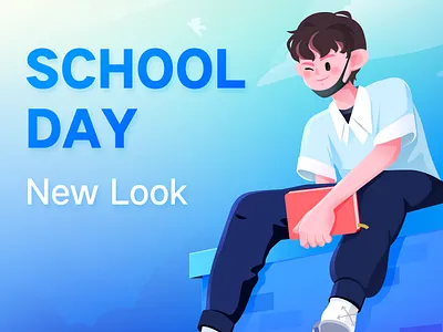 school life blue boy illustration school sketch