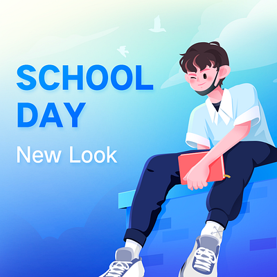 school life blue boy illustration school sketch