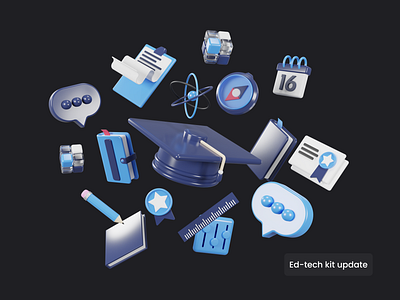 Ed-tech UI-kit update 3d 3d icons app design system education app kit ui ui elements ui kit ux