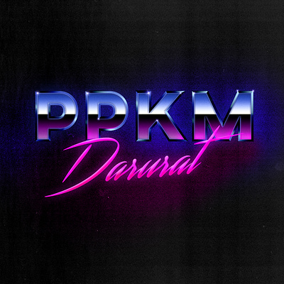 Typography Retro Synthwave 80s — PPKM DARURAT corona virus logo synthwave typography