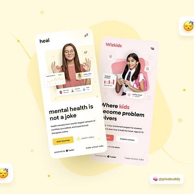 Heal & Wizkids Mobile UI Design app app design behance clean ui cool colors design happi happiness health light mode mental health minimalism product design trending ui ui design uiux unique design ux ux design