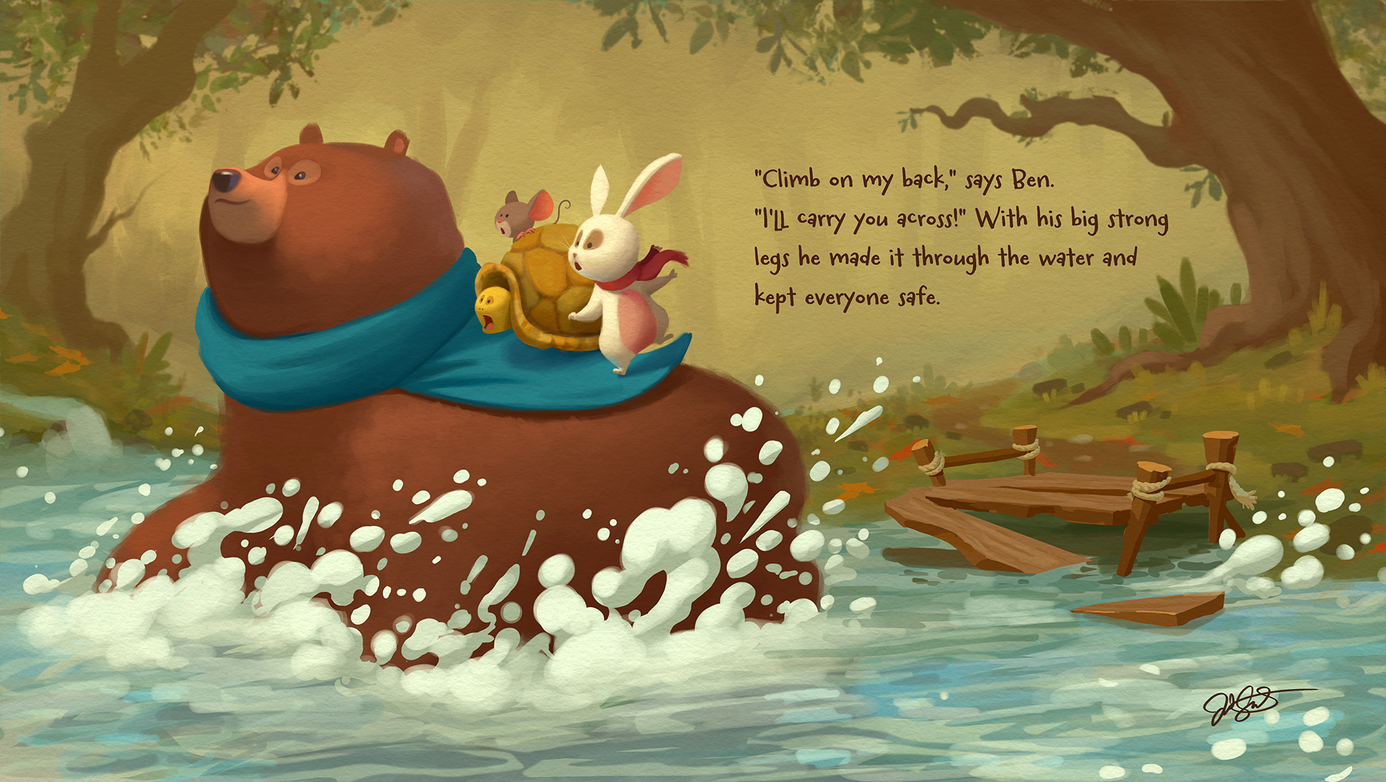 Big Bear Children's Book Illustration animals bear character bunny cartoon character character art character design childrens book digital painting disney forest illustration kidlit kidlit art photoshop picture book river sketch turtle
