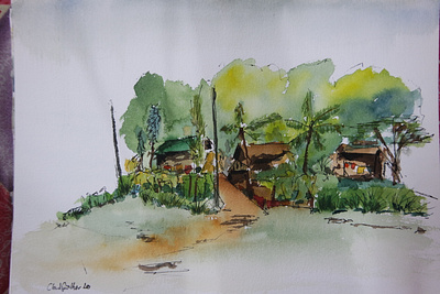 Watercolor Bangladesh Haor illustration nature urbansketching watercolor watercolorpainting