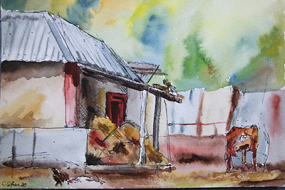 Watercolor House in the Village illustration nature urban sketching watercolor watercolorpainting