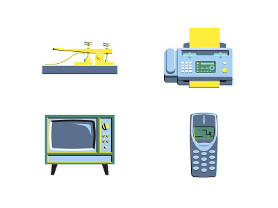 History of Communications mural elements communications fax history illustration phone technology telegraph television tv vector