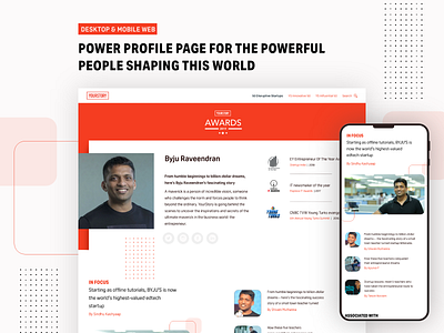 Yourstory Awards 2019 - Founder's Profile application ui design product design ui ux