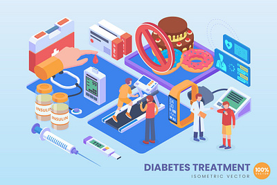 Isometric Diabetes Treatment Vector Concept 3d illustration care clinic condition diabetes diet healthcare illustration infographic insulin isometric medical medicine sugar treatment vector