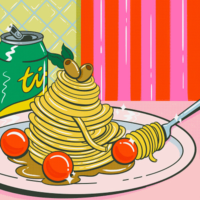 Still Life #2 design digital illustration duotone halftone illustration illustrator pasta procreate soda stillife truegritsupply