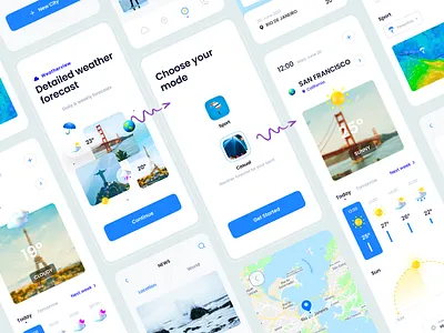 Weather App 3d app california design icons invitation invite map mobile paris ui ux weather