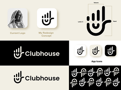 Clubhouse - Logo Redesign Concept app icon black bold brand identity branding clubhouse hand icon identity identity design logo logo concept logo design logo mark logo redesign logomark logotype monogram redesign symbol