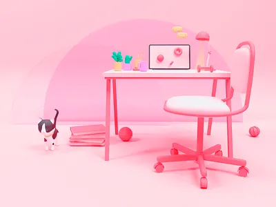 cat in the office 3d 3dcat 3dillestration c4d cat cinema4d design homeoffice illustration modeling office