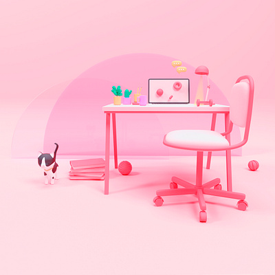 cat in the office 3d 3dcat 3dillestration c4d cat cinema4d design homeoffice illustration modeling office