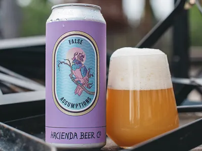 Hacienda beer label - False Assumptions badgedesign beercan beercanart beerlabel branding design illustration labeldesign logo owlillustration vector vectorart vintagebadge