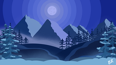 Moonlight mountains comic art designs graphic design illustration prints procreate