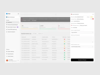 Phaid B2B - Escalate Sidebar ai audit b2b chargeback dashboard escalate finance reconciliation refund reversal sidebar