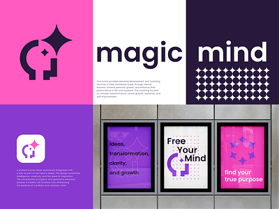 magic mind brain brain logo brand identity branding bright head head logo health logo medical medical logo mental health mind sparkle star wellness