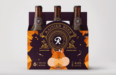 RainierBeer / PackagingDesign / Svylla Premium alcohol beer beerpackaging branding color design graphic design illustration layout logo nature packaging packagingdesign squirrel typography