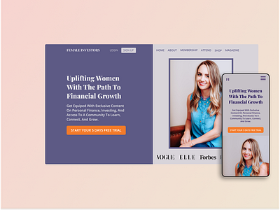 Female Investors Platform design landing page redesign ui ux web design