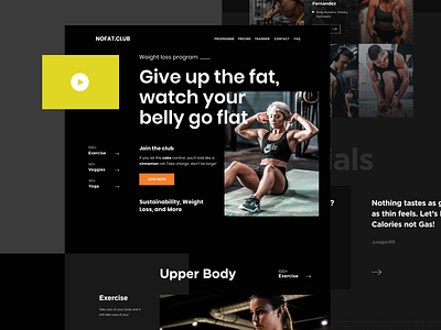 NOFAT CLUB - Weight loss landing page 2021 awards awwwards black landing page body builder dark clean dark mode dashboard fitness full image health healthy landing page landingpage muscle trends ui website design weightloss yoga