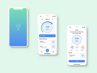 vidl Calorie Tracker App blue calorie tracker color palette design diet app figma health logo mobile app mobile design modern ui user interface ux wellness