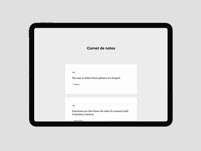 Carnet de note feed layout minimal notes one column quote simple web