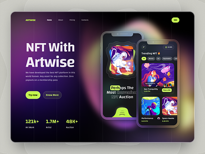 NFT Product Design – Landing Page Mobile App app art collection homepage illustrations landing minimal mobile nft product promo teaser