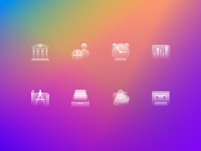 Glassy Icons Pack #20 background demo design download figma free glasses glassmorphism gradient icon icons illustration sketch ui vector