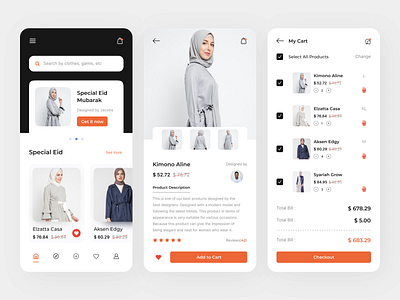 Mobile App - Clothing Store app design cloth clothing brand ecommerce eid mubarak fashion fashion blogger fashion brand ios marketing mobile app muslim clothes online shopping shopping shopping app style ui design ux design wear women fashion